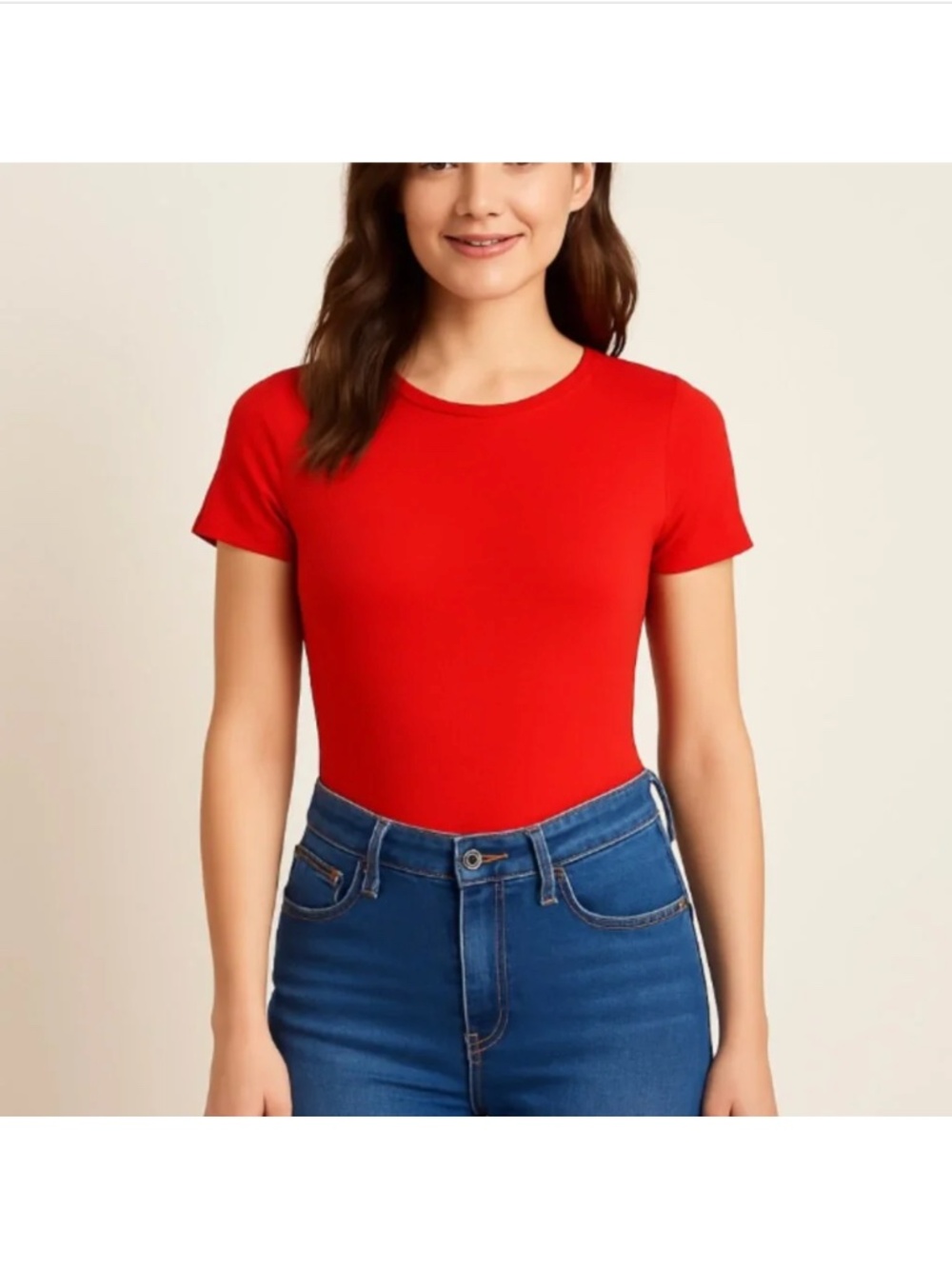 NWT Elodie Womenβs Bright Red Short Sleeve Crew neck Bodysuit, size Large